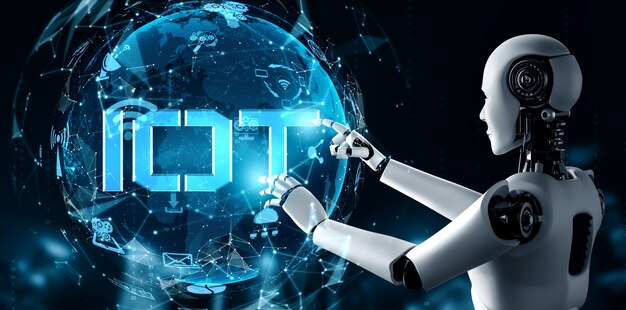 Internet connection controlled by AI robot and machine learning process to analyze data connectivity and cyber security . 3D illustration .