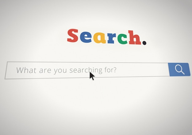 Internet cyberspace and search engine with bar on screen for research information or resource Computer website and user interface with site on display for communication or networking domain