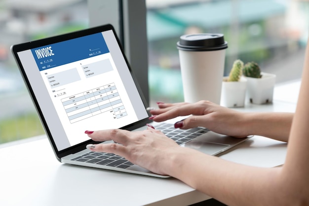 invoice on computer screen from accounting application snugly