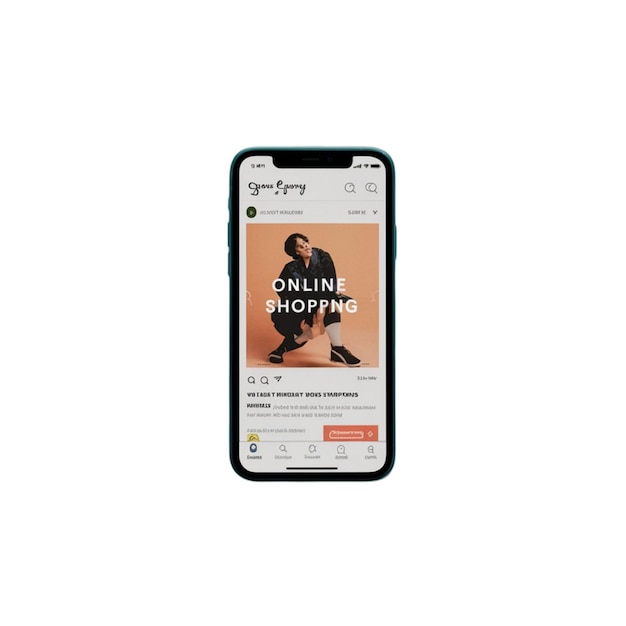 Isolated image of a smartphone with an online shopping homepage on a white background