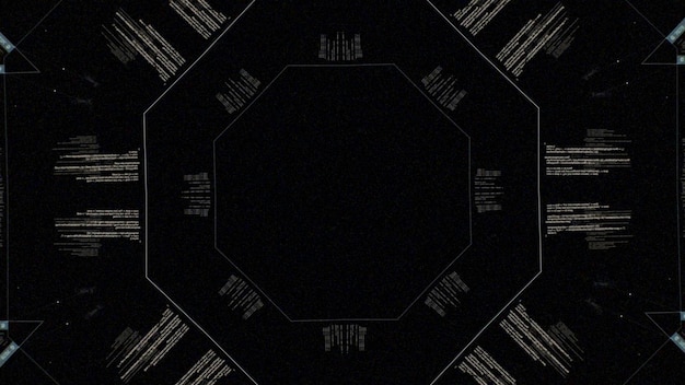 Kaleidoscope pattern of data and computer programming information on black background animation