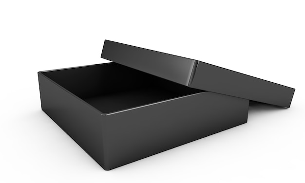 Kết xuất 3d màu trắng hộp hình chữ nhật trống mở có nắp hộp riêng biệt, nền xám bị cô lập
