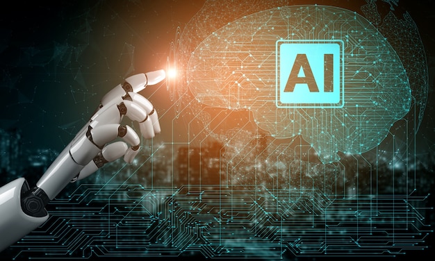Kết xuất 3D nghiên cứu AI trí tuệ nhân tạo về phát triển robot và cyborg cho tương lai cuộc sống của con người