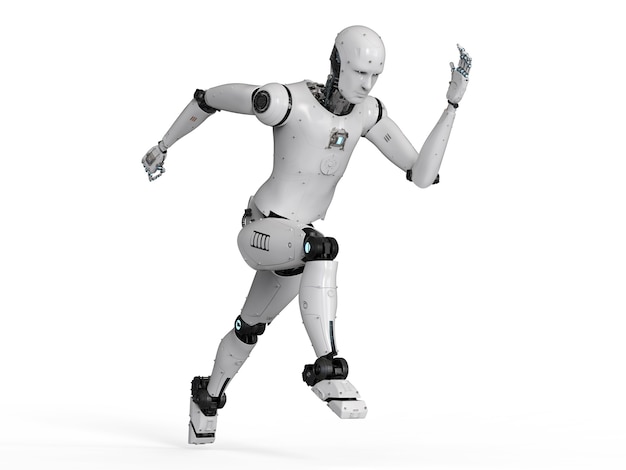 Kết xuất 3d robot hình người chạy trên nền trắng