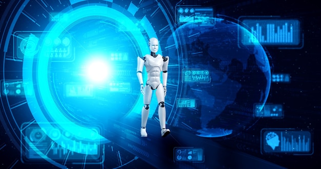 Kết xuất 3D robot hình người trong thế giới khoa học viễn tưởng