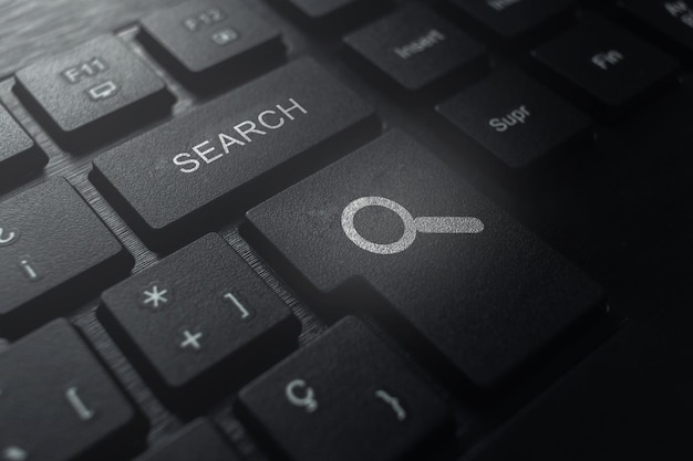 Keyboard with search button Concept of searching browsing Internet data information
