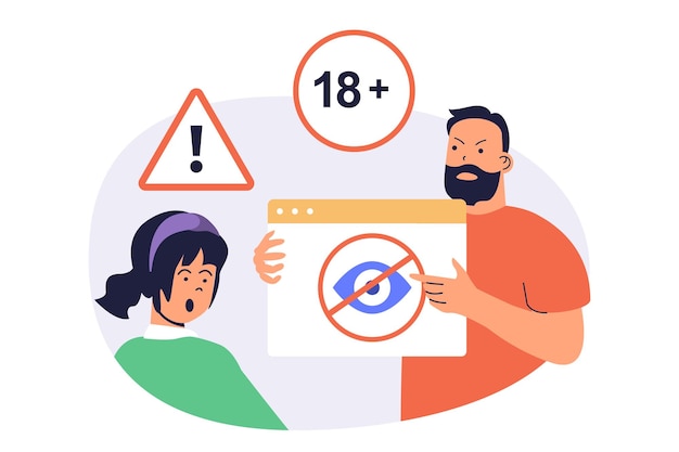 Khái niệm web về an toàn trên mạng Internet cho trẻ em với hình ảnh hoạt họa phẳng dành cho thiết kế trang web
