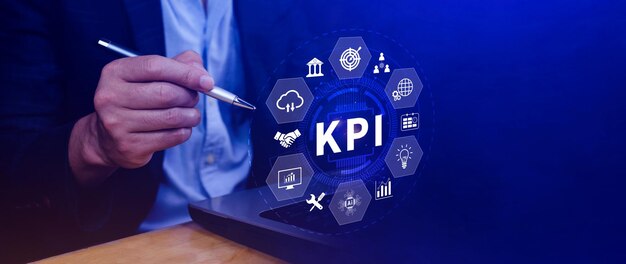 KPI Key Performance Indicator concept Management data System KPI connected database follow earnings operations and sales data Financial business data analytics graph dashboard