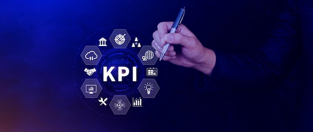 KPI Key Performance Indicator concept Management data System KPI connected database follow earnings operations and sales data Financial business data analytics graph dashboard
