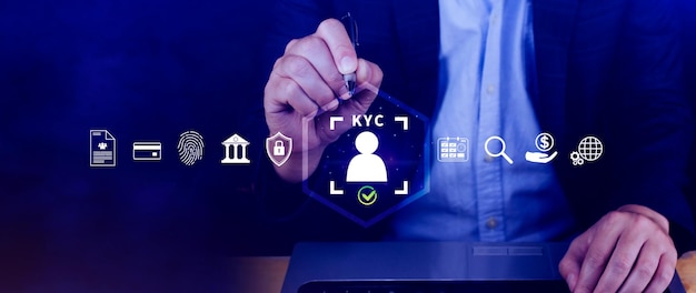 KYC verification concept KYC Know Your Customer Technology Business verifying identity clients Client authentication access personal financial data digital technology against digital cyber crime