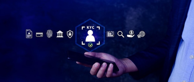 KYC verification concept KYC Know Your Customer Technology Business verifying identity clients Client authentication access personal financial data digital technology against digital cyber crime