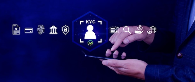 KYC verification concept KYC Know Your Customer Technology Business verifying identity clients Client authentication access personal financial data digital technology against digital cyber crime