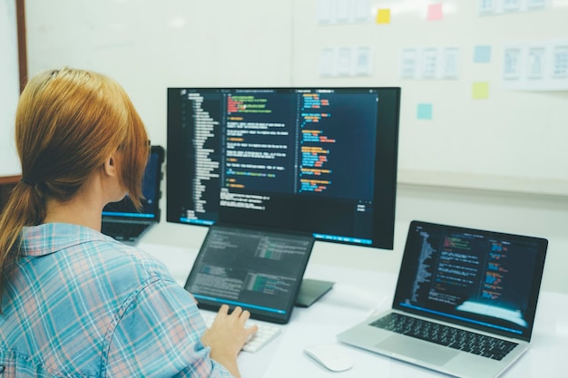 Lập trình viên đang viết code và lập trình phần mềm