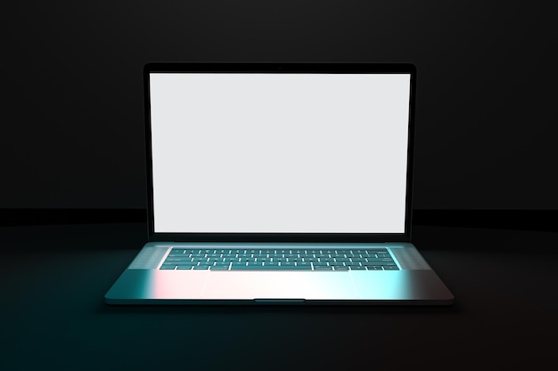 Laptop Front Side Isolated In Black Background