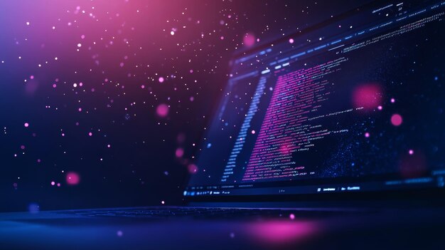 laptop screen with programming code and sparkles floating around representing the magic of coding