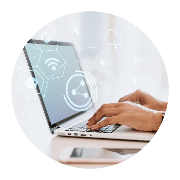 Laptop technology png circle badge element transparent background