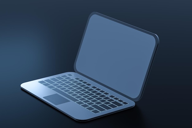 Laptop with black background technological concept 3d rendering