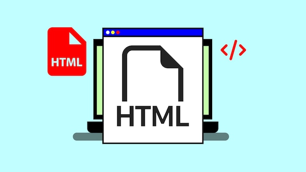 Laptop with HTML code on screen and HTML file icon concept for web development or programming