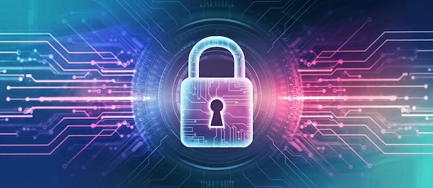 Laptop with padlock Password and scanning unlock and access to business data network Cloud Biome