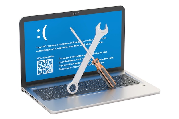 laptop with tools repair and service concept 3d rendering