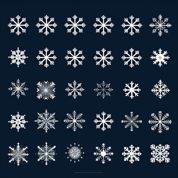 Large Snowflake Vector Icon Set With Geometric Shapes Patterns