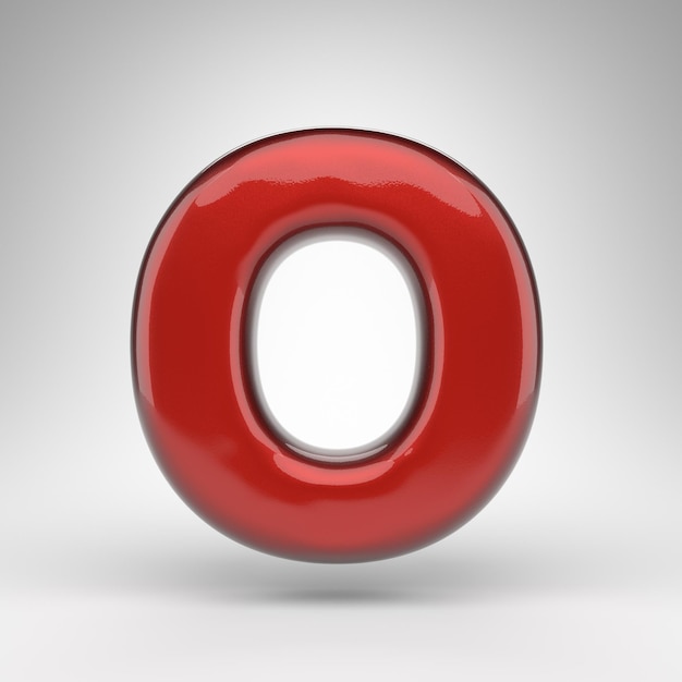 letter o uppercase on white background. red car paint 3d rendered font with glossy metallic surface.