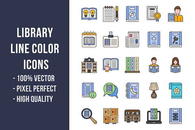 Library Line Color Icons