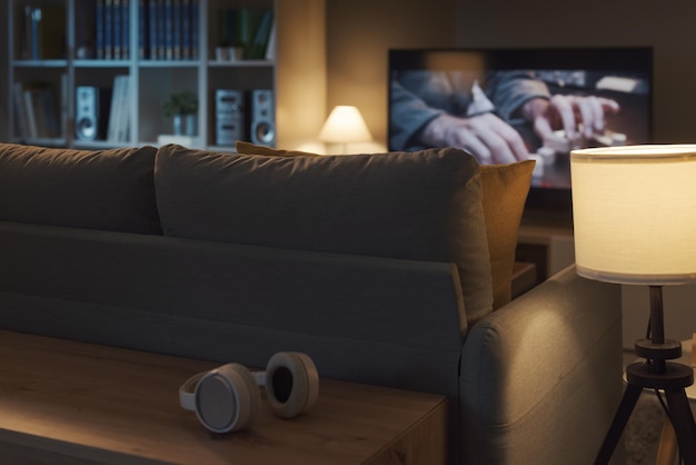 Living room interior and widescreen television