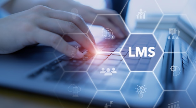 lms learning management system concept online learning platform hr manager planning and analysis corporate learning management system to streamline content delivery and measure the effectiveness