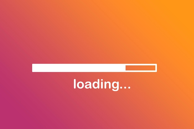 Loading, a progress bar showing loading, drawn against a bright colored background.