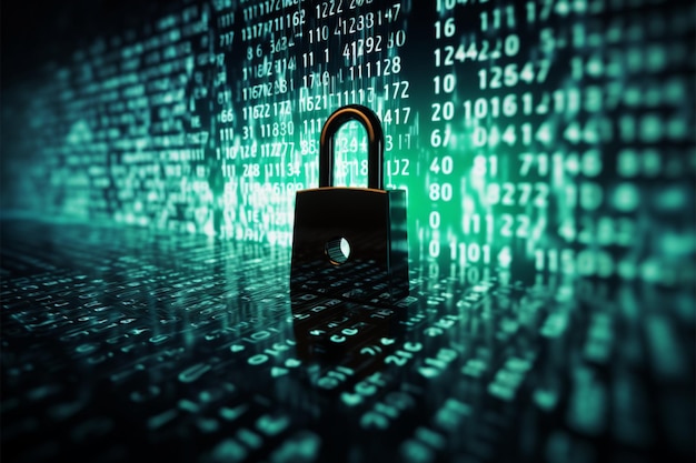 lock screen pixelated with 3d binary code pattern rendering