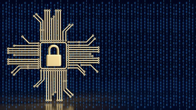 Logic và ổ khóa vàng cho bảo mật CNTT hoặc kết xuất 3D khái niệm công nghệ