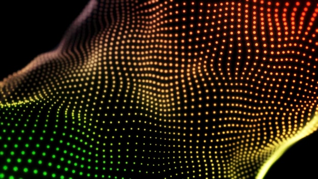 Loopable gradient waving dotted texture with shining blurred particles animation green red and