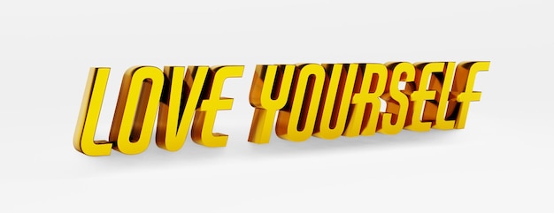 Love yourself calligraphic phrase on white background. 3d illustration.