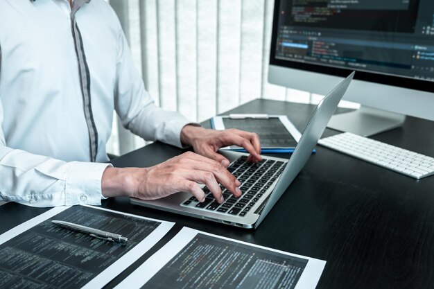 Low angle view of man working on table