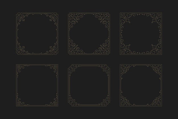 Luxury vintage floral motif golden swirl ornate frame with corner set vector illustration