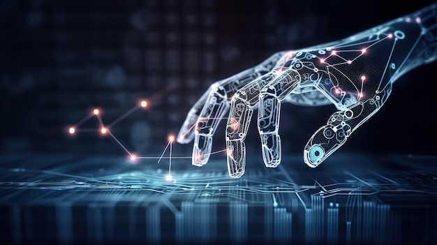 Machine learning Hands of robot and human touching on network connection Generative Ai