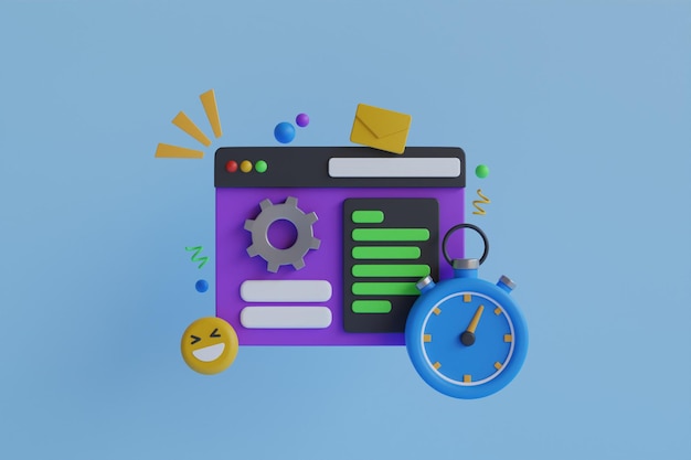 maintenance and website setting. configure, web repair. website setting 3d illustration