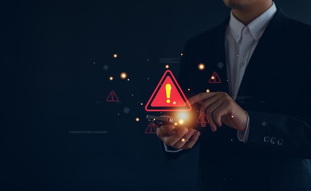 Malicious software virus and cybercrime System warning hacked alert cyberattack on online network data breach risk of website compromised information concept