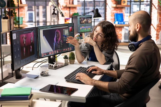 man and woman creative team using ai to generate image models
