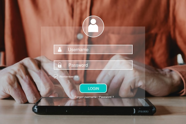 Man hand typing on keyboard with login and password on screen display cyber security concept data protection and secured internet accessx9