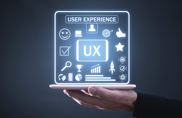 Man showing UX-User Experience concept.