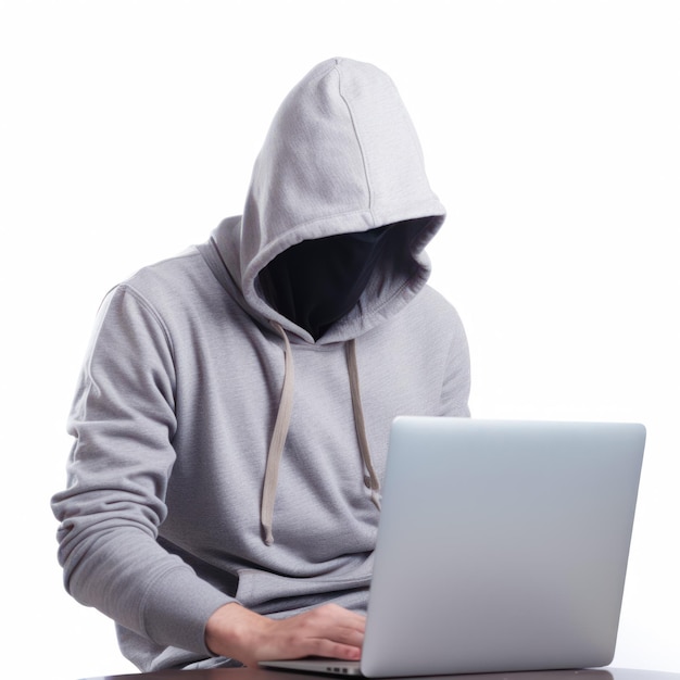 Man sitting at table with laptop computer in front of him Generative AI