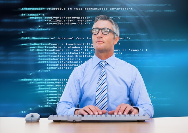 Man typing coding text