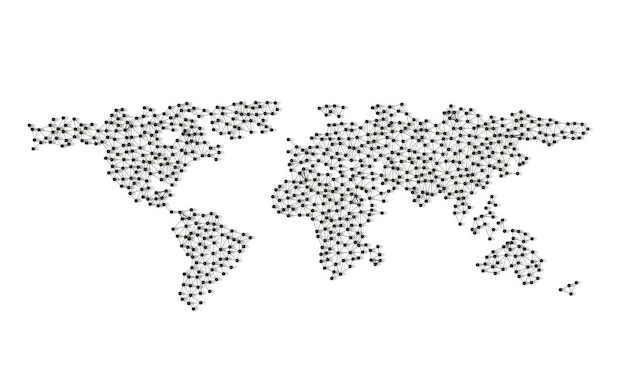 Map made with threads over white background