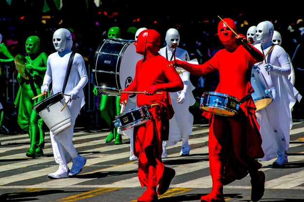 Marching band on city street