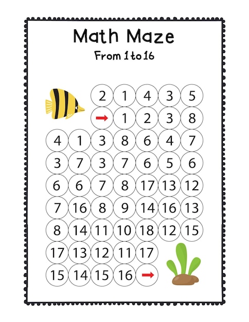 math maze activity page for kids