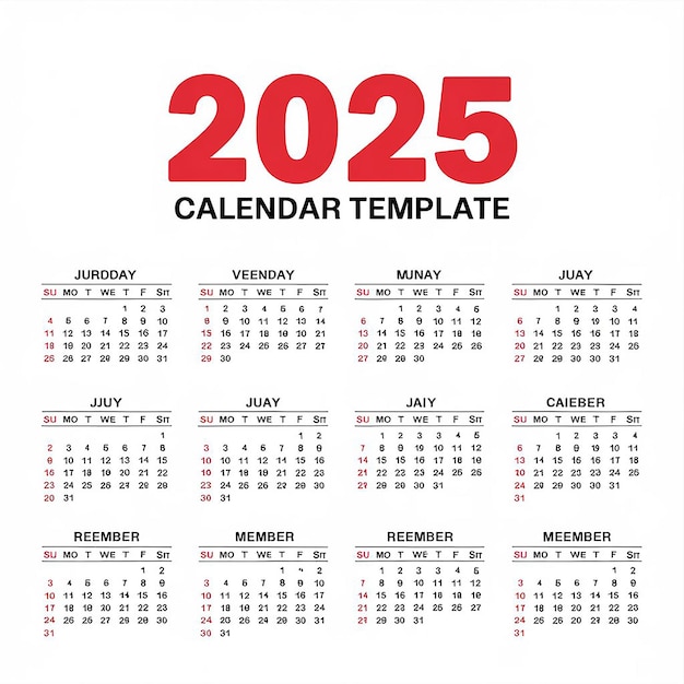 Mẫu lịch năm 2025 dễ chỉnh sửa, kết hợp màu đỏ và đen cho doanh nghiệp của bạn