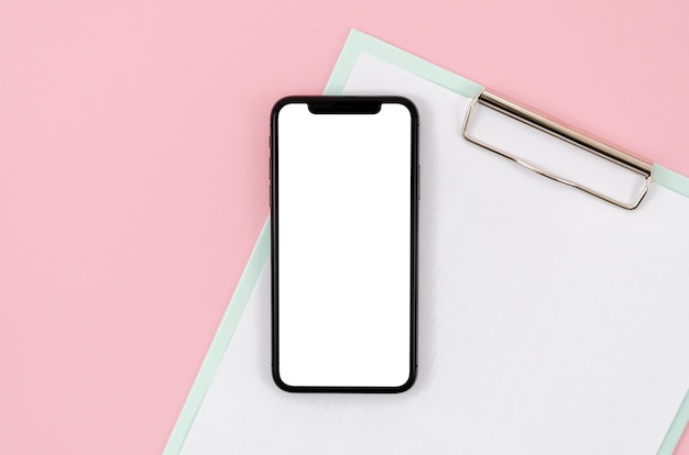 Mẫu template smartphone góc nhìn từ trên xuống trên không gian làm việc