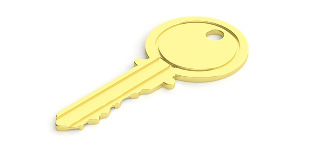 Metal key on white background 3d illustration